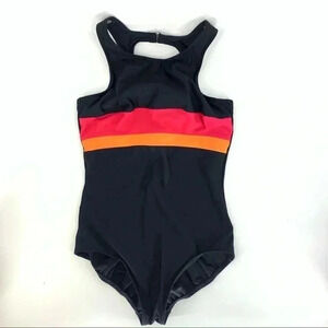 Lands End High neck color block one piece racer back swimsuit